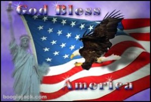 God Bless America picture with American flag and eagle.